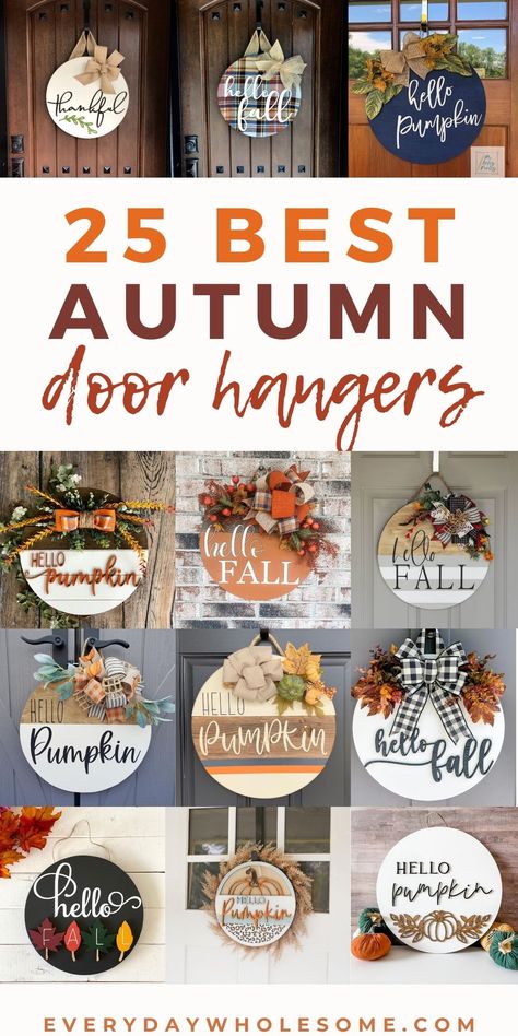 Fall Wreaths Wood Circle, Fall Signs For Front Door, Fall Wood Wreaths For Front Door, Fall Door Hangers Wooden Pumpkin, Happy Fall Door Hanger, Simple Fall Door Hangers, Fall Wood Rounds Diy, Round Wood Wreaths For Front Door, Wooden Circle Signs Diy Front Porch