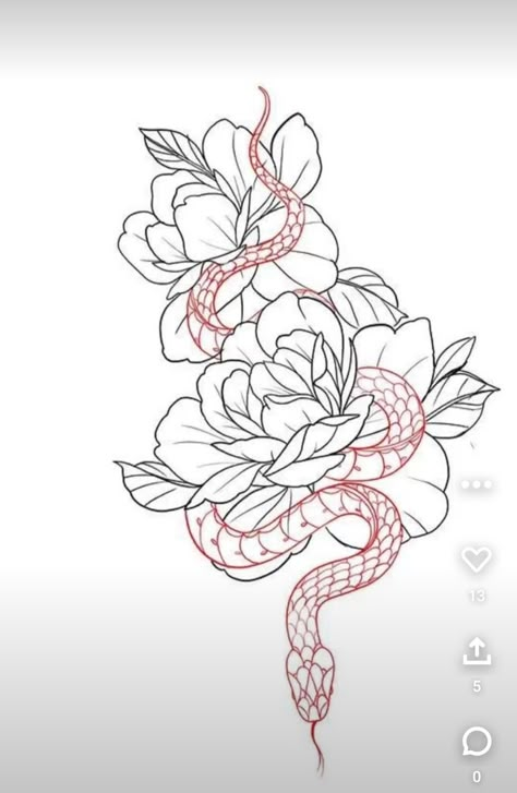 Snake Women Tattoo, Flower And Snake Tattoo, Rose Underboob Tattoo, Snake Flower Tattoo, Tattoo Bein Frau, Snake And Flowers Tattoo, Moms Tattoo, Snake And Flowers, Peony Flower Tattoos