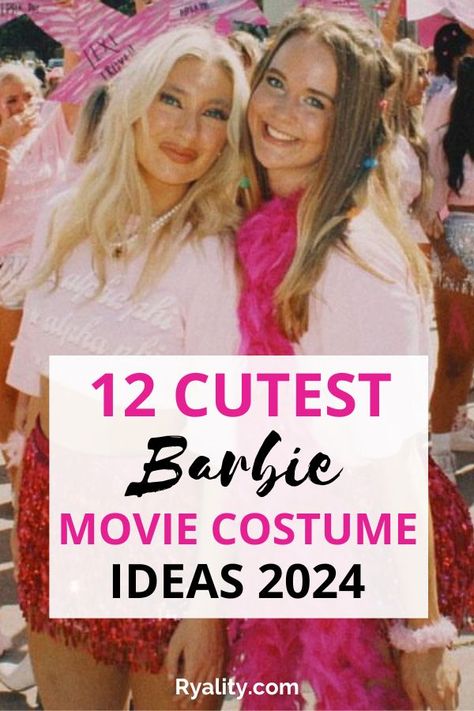 Omg these college barbie costume ideas are SOOO good! Gonna do this one as a duo costume with my bestie Sleepover Barbie Costume, Barbie Outfits Halloween, Different Barbies Costumes, Vintage Barbie Costume, Barbie Costume Ideas, Sandy Grease Costume, Iconic Halloween Costumes, Trendy Date Night Outfit, 2023 Barbie