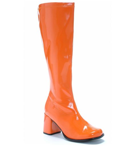 PRICES MAY VARY. Includes one pair of costume gogo boots 3" block heel Patent man-made materials Approximately 13.75" calf Orange Includes one pair of patent manmade gogo boots with inside zipper and 3" block heel. Ellie Shoes, Gogo Boots, Zipper Boots, Knee High Leather Boots, Knee High, Leather Boots, Block Heels, Rubber Sole, Shoe Boots