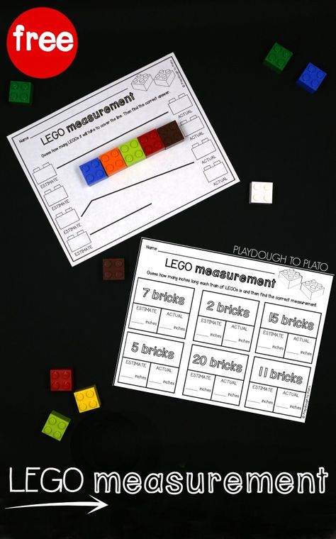 LEGO Measurement Activity! What a great way to learn with LEGOS. Hands-on math idea for kindergarten, first grade or second grade. Measurement Games, Lego Faces, Measurement Kindergarten, Lego Math, Playdough To Plato, Measurement Activities, Free Games For Kids, Lego Activities, Math Measurement