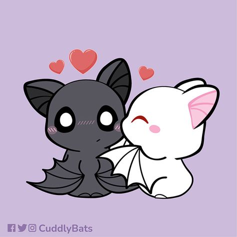 Kiss Cuddly Bats, Arte Do Kawaii, Images Kawaii, Little Animals, Cute Bat, Cute Animal Drawings Kawaii, Halloween Drawings, Cute Kawaii Drawings, Cute Doodle Art