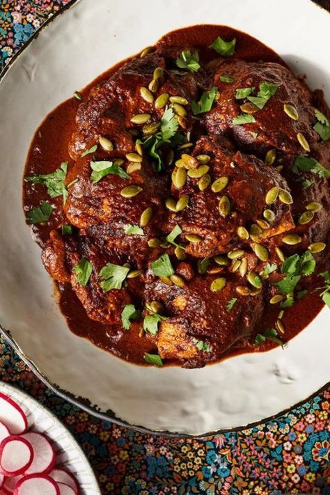 Flavorful chicken mole is an exceptionally great use of the Instant Pot. Making traditional mole is typically a labor-intensive process that requires slow simmering to build the sauce’s mellow depth and rich layers of flavor.#instantpotrecipes #instantpot #howtouseinstantpot #instantpotideas #pressurecooker #pressurecookerrecipes #pressurecookerideas Mole Chicken, Chicken Mole Recipe, Mole Recipe, Chicken Mole, Pot Making, Pumpkin Seed Recipes, Mole Sauce, Toasted Pumpkin Seeds, Instant Pot Chicken