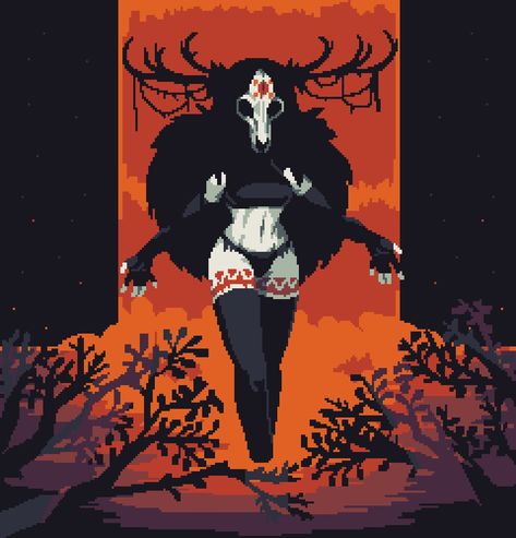 Alternative Character Design, Wendigo Pfp, Female Wendigo, Wendigo Oc, Horror Pixel Art, Wendigo Art, Arte 8 Bits, Pixel Art Characters, Dark Art Drawings