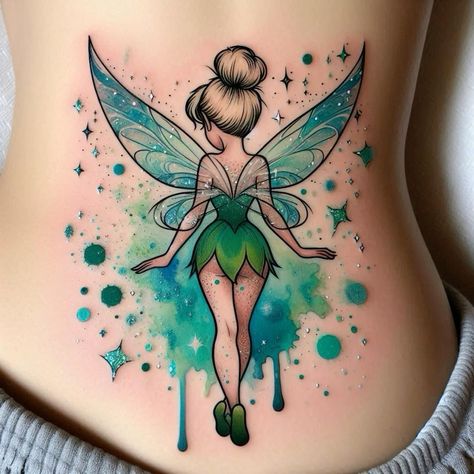 Cinderella Inspired Tattoos, Disney Shoulder Tattoo, Tattooed Tinkerbell, Tinkerbell Tattoo Sassy, Tinker Bell Tattoos, Disney Floral Tattoo, Pixie Dust Tattoo, Ferngully Tattoo, Tinkerbell Tattoo Ideas