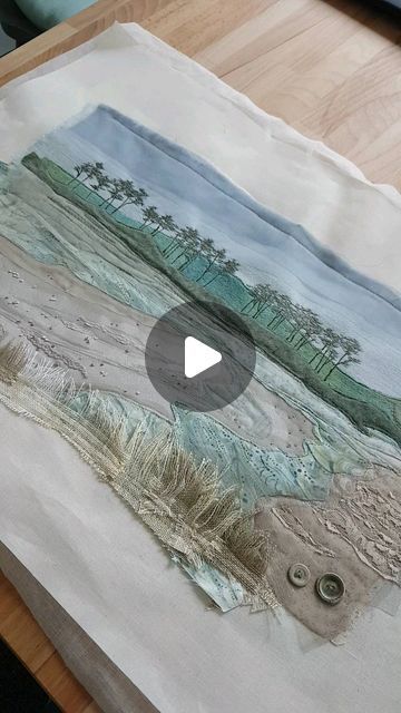 Fabric Pictures Ideas, Crochet Landscape, Alison Whateley, Landscape Textiles, Textile Landscapes, Stitched Collage, Sewing Collage, Felting Pictures, Seascape Quilts