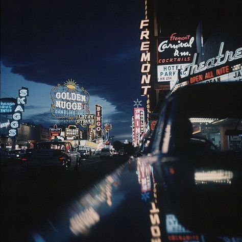 Fremont Street in Las Vegas, Nevada, lit up at night in 1961. (Nat Farbman—The LIFE Picture Collection/Getty Images) #tbt #throwbackthursday Herbert List, Mary Ellen Mark, Lee Friedlander, Karl Blossfeldt, Old Vegas, Walker Evans, Robert Frank, Martin Parr, Robert Doisneau