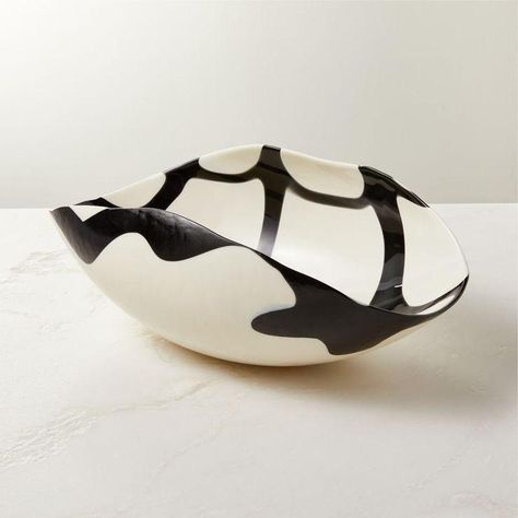 Zeta Murano White Black Sculptured Glass Bowl Black Flatware, Teak Bowl, Modern Centerpieces, Marble Bowl, Marble Wood, Black Candles, Centerpiece Bowl, Modern Glass, Black Pattern