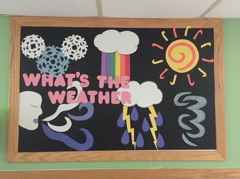 What's the weather bulletin board Weather Bulletin Board Preschool, Weather Bulletin Board Ideas, Bulletin Board Preschool, Open House Display, Weather Bulletin Board, Weather Activities Preschool, Classroom Door Displays, Classroom Boards, Weather Display