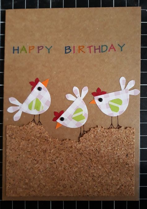 Bird Cards Handmade Simple, Chicken Cards Handmade, Chicken Birthday Cards Diy, Chicken Cards Ideas, Chicken Birthday Cards, Stampin Up Hey Birthday Chicks Cards, Doodle Cards, Homemade Card Designs, Chicken Cards