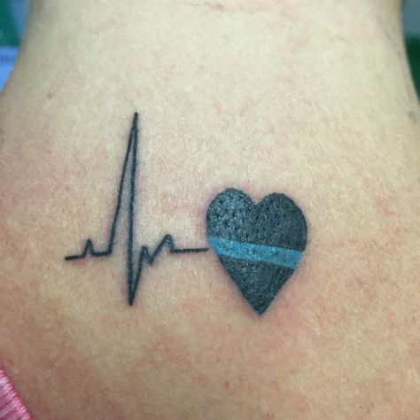 Family Initials Tattoo, Line Tattoo Heart, Police Wife Tattoo, Thyroid Tattoo, Blue Line Tattoo, Law Enforcement Tattoos, Initials Tattoo, Police Tattoo, Ems Tattoos