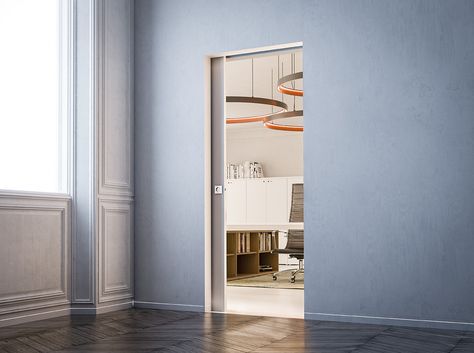 #SyntesisCollection. No jambs, no architraves. Pocket door frame without extraneous lines. Door Without Frame, Double Pocket Door, Sliding Door Systems, Timber Door, Pocket Door, Door Kits, Utility Rooms, Door Furniture, Floor Finishes