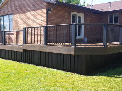 Deck Skirt, Deck Skirting Ideas, Skirting Ideas, Home Deck, Back Porch Designs, Deck Skirting, Black Deck, Cedar Deck, Porch Posts