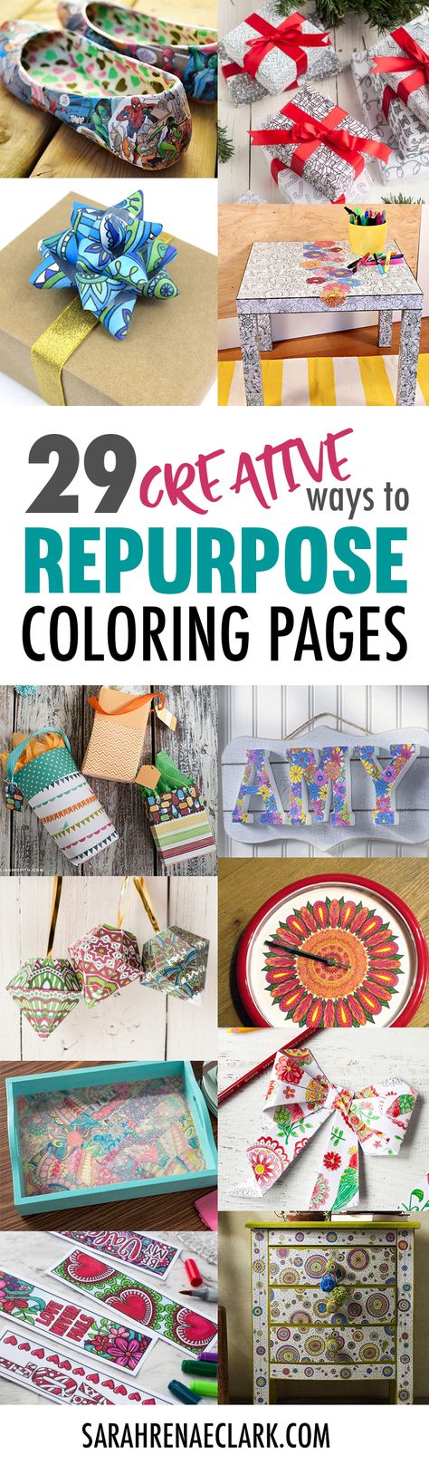 Not sure what to do with your finished coloring pages? Check out these 29 you can make with them! #coloringpage #crafts www.sarahrenaeclark.com Finished Coloring Pages, Colouring Tips, Crafts Upcycling, Book Printables, Art Recipes, Coloring Stuff, Group Art Projects, Printable Colouring, Art Projects For Adults