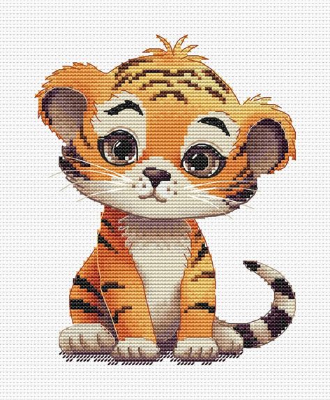 Tiny Tiger Cross Stitch Pattern PDF, Tiger Embroidery Pattern, Little Tiger Cross Stitch Pattern, Cute Tiger, Cartoon Tiger, Baby Tiger - Etsy Cute Tiger Cartoon, Tiger Cross Stitch Pattern, Tiger Cartoon, Tiger Embroidery, Tiger Baby, Cartoon Tiger, Cute Tiger, Stitch Flowers, Cute Tigers