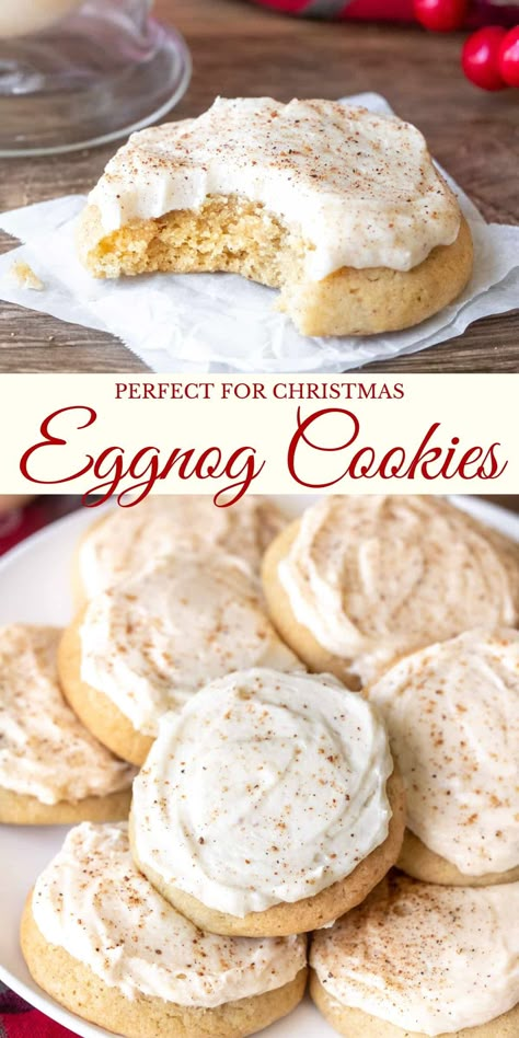 Egg Nog Cookies, Eggnog Cookie, Egg Nog Cookies Recipe, Cookies With Frosting, Eggnog Dessert, Eggnog Cookies, New Year's Desserts, Classic Cookies Recipes, Eggnog Recipe