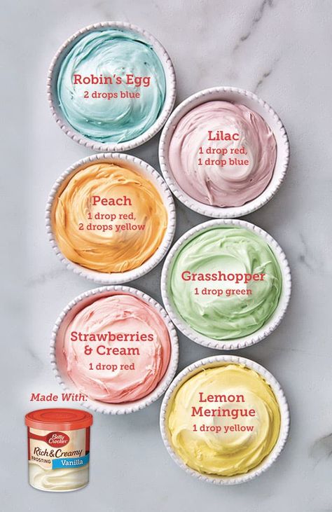 Tinting Hints to Dress Up Spring Sweets - BettyCrocker.com Frosting Color Guide, Icing Color Chart, Spring Sweets, Food Coloring Chart, Boxed Cake Mixes Recipes, Cake Wallpaper, Frosting Colors, Cake Tips, Icing Frosting