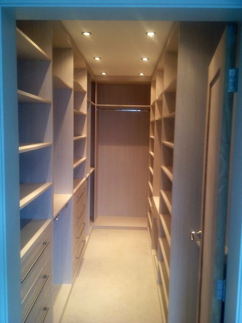 Luxury galley style walk in dressing room by www.coatesinteriors.co.uk Galley Style Walk In Closet, Galley Walk In Wardrobe, Galley Closet, Walk Through Closet To Bathroom, Walk In Dressing Room, Closet To Bathroom, Bedroom Robes, Walk Through Closet, Modern Tudor