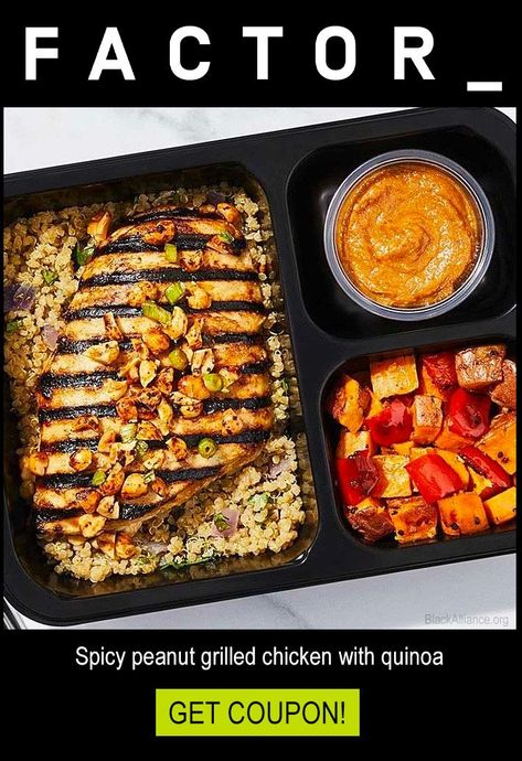 factor 75 grilled chicken Factor 75, Factor Meals, Prepared Meals, Spicy Peanuts, Prepared Food, No Cooking, Foods Delivered, Meal Kit, Discount Codes