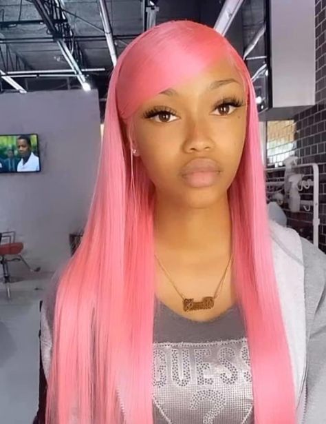 pink side part swoop bang long frontal wig 💕👅👛👙🐽🌸💒🎀 Grunge Blonde, Pink Short Hair, Short Purple Hair, Color Streaks, Colour Hair, Catty Noir, Dye Ideas, Pink Wig, Light Hair Color