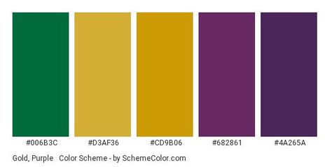 Purple Green Color Scheme, Purple And Gold Color Palette, Purple Hex, Cadmium Green, Purple Names, Gold Color Palette, Green Color Scheme, Chinese Gold, Hexadecimal Color