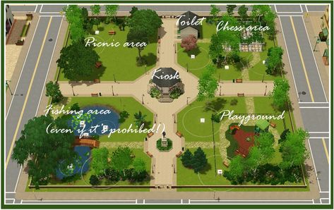 Sims4 Park Ideas, Newcrest Park Sims 4, Sims 4 Newcrest Park, Sims Park Ideas, Sims 3 Community Lots, Playground Bloxburg, Sims 4 Build Ideas Community, Sims 3 Lots, Sims 4 Parks