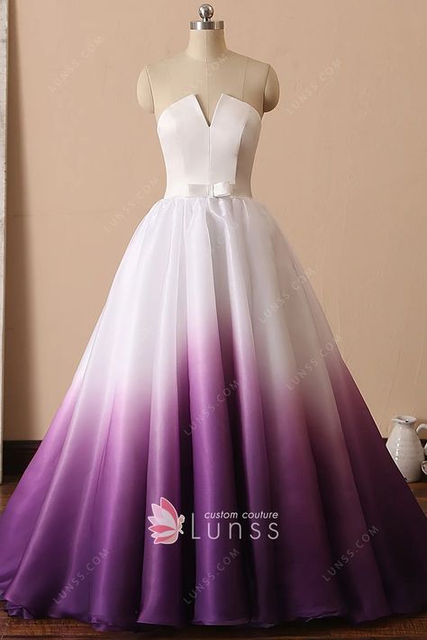 Purple Wedding Gown, Fancy Prom Dresses, Dye Wedding Dress, Ombre Wedding Dress, Purple Wedding Dress, Satin Ball Gown, Gown Skirt, Ombre Dress, Long Sleeve Wedding Dress Lace