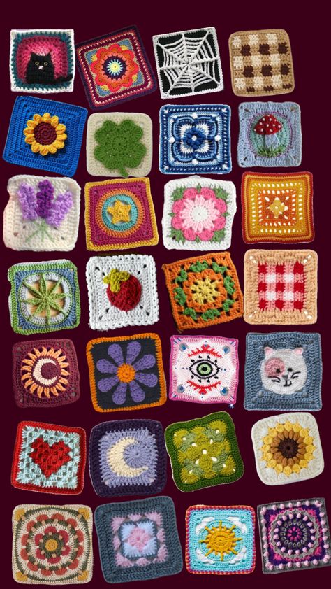 Crochet Granny Square Aesthetic, Granny Square Crochet Pattern Aesthetic, Funky Granny Squares, Granny Square Blanket Aesthetic, Cottagecore Knitting, Aesthetic Granny Square, Aesthetic Crochet Blanket Granny Square, Crochet Pictures, Cottagecore Crochet