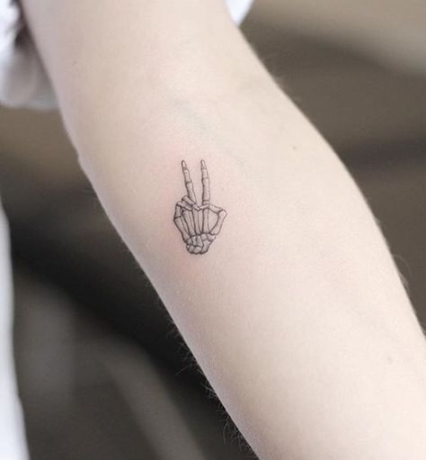 Tiny Skeleton Hand Tattoo, Delicate Skeleton Tattoo, Skeleton Hand Peace Sign Tattoo, Skeleton Peace Sign Tattoo, Radiology Tattoo Ideas, Radiology Tattoo, Small Skeleton Tattoo, Surgical Tattoo, Skull Finger Tattoos