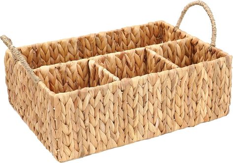 Amazon.com - Wicker Divided Storage Basket Woven Natural Basket Hyacinth for Organizing Bathroom Kitchen Shelves Office Supplies Organization Everyday Wicker Storage Baskets 4 Section Rectangular Tray Office Supplies Organization, Wicker Basket Decor, Organizing Bathroom, Shelves Office, Cube Storage Baskets, Wicker Storage Baskets, Diaper Storage, Baskets For Shelves, Natural Baskets