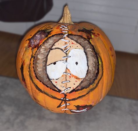 Pumkin Carving South Park, South Park Pumpkin Painting, Kenny Pumpkin, Weird Pumpkin Painting Ideas, South Park Pumpkin, Fnaf Pumpkin Painting, Pumpkin Painting Ideas Spooky, Pumpkin Painting Ideas Anime, South Park Pumpkin Carving