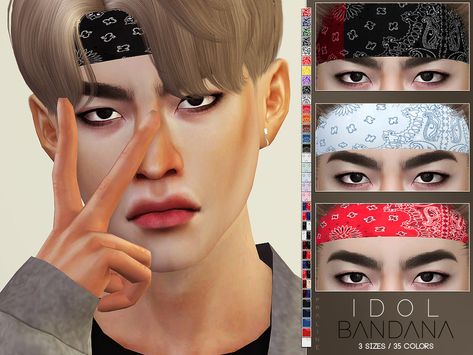 Pralinesims' IDOL Bandana Sims 4 Hair Bandana, The Sims 4 Cc Headband, Headband Sims 4 Cc, Sims 4 Headband Cc, Sims 4 Headband, Hair With Bandana, Sims Makeup, Cc Accessories, Mods Sims 4