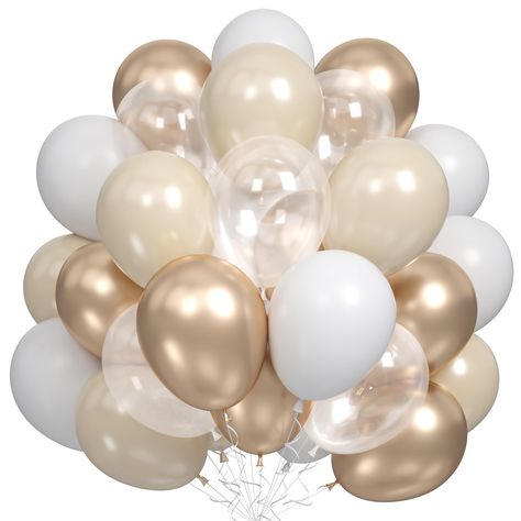 PRICES MAY VARY. Blush Gold White Sand Neutral Party Balloons - You will get 60 pieces 12 inch latex party balloons set, includes matte white 15pcs, transparent 15pcs, sand-white 20pcs, metallic champagne gold 10pcs, come with 1pc white ribbon. Non-toxic & Premium Quality - The Champagne Gold White balloon kit is made of premium quality 100% natural latex, thick thick and long-lasting, not easy to burst, every balloon has been rigorously tested and selected manually, safe for children. A great d Transparent Balloons, Clear Balloons, Balloon Kit, Metallic Party, Engagement Decorations, Balloon Backdrop, Baby Shower Decor, Balloon Columns, Confetti Party