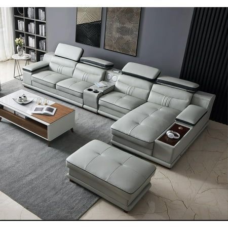 Creating a Rustic Home with Feminine Living Rooms, Grey Leather Sofa Living Room, Italian Leather Sectional Sofa, Gray Living Room Furniture, Top Grain Leather Sectional, House Decorations Ideas, Living Room Arrangement, 3 Piece Sectional Sofa, Classic Fits