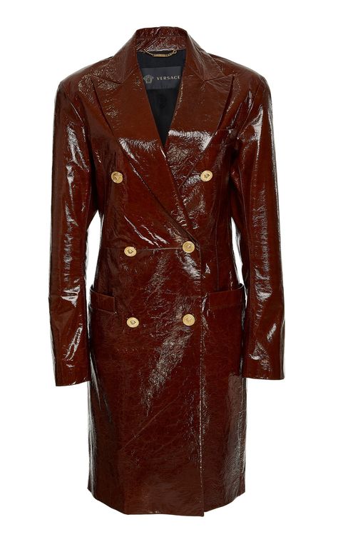 Double Breasted Leather Trench Coat by VERSACE for Preorder on Moda Operandi Prep Style, Versace Fashion, Outwear Coat, Versace Collection, Leather Trench, Pieces Of Clothing, Leather Trench Coat, Equestrian Style, Style Board