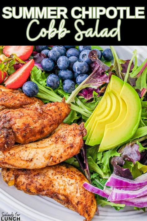 Chicken Cobb Salad Recipe, Salads For Lunch, Chicken Cobb Salad, Classic Cobb Salad, Cobb Salad Recipe, Strawberries And Blueberries, Chipotle Seasoning, Individual Salads, Chipotle Chicken