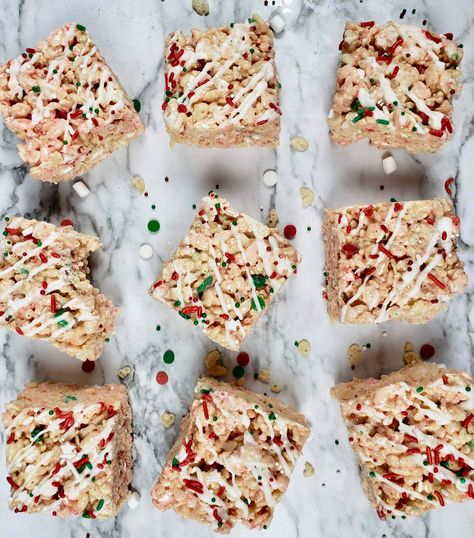 Rice Krispie Treats Rice Krispie Recipe, Rice Krispies Recipe, Homemade Rice Krispies Treats, Marshmallow Sticks, Powdered Sugar Icing, Creamed Rice, Plaid Apron, Rice Krispie Cereal, Christmas Sprinkles