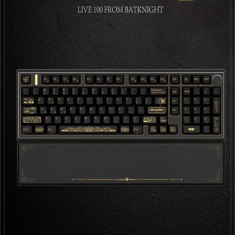 Hello every one, we know you are waiting for 100% layout BK series keyboard for a long time, so we would like to introduce a new full size keyboard designed by Bat Knight studio - the Live 100! Compared with BK75, Live100 has been upgraded in many aspects. First of all, in terms of software support, Live100 has confirmed to support QMK/VIA, the battery capacity has also been expanded to 8000 mAh, the wrist rest has been upgraded to a high-protein leather hand rest, and the black gold versio... Dark Academia Keyboard, Keyboard Display, Unique Keyboards, Pbt Keycaps, Keyboard Keycaps, Keyboard Wrist Rest, Wrist Rest, Gaming Keyboard, Mechanical Keyboard