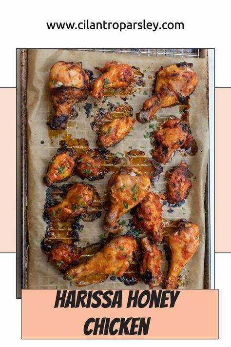 Honey Chicken Air Fryer, Chicken Harissa, Harissa Honey Chicken, Chicken Recipe Air Fryer, Chicken Air Fryer, Honey Chicken Recipe, Cilantro Parsley, Recipe Air Fryer, Dinner Recipes Healthy Family