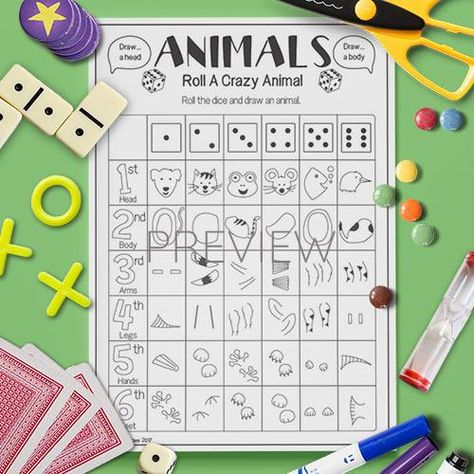 Roll A Picture, The Zoo Activities For Kids, English Speaking Game, Seasons Kindergarten, Dice Drawing, Game Worksheet, Drawing Games For Kids, Speaking Games, Esl Kids