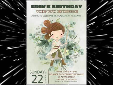 Excited to share this item from my #etsy shop: Star Wars Birthday Invitation, Rey Star Wars Party, Birthday Invitation, Printable Invitation, Digital Download, Girl Star Wars Party #green #flat #horizontal #girlstarwarsparty #starwarsbirthday #starwarsparty #printableinvitation #digitaldownload #reybirthday Girl Star Wars Party, Star Wars Girls Birthday Party, Princess Leia Party, Girls Star Wars Party, Birthday Invitation Princess, Star Wars Invitations, Leia Star Wars, Star Wars Princess, Rey Star Wars