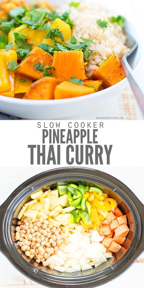 Slow Cooker Vegetable Curry, Thai Curry Recipe, Chickpea Sweet Potato, Slow Cooker Thai, Sweet Potato Rice, Thai Curry Recipes, Vegetarian Slow Cooker Recipes, Curry Recipes Vegetarian, Vegan Crockpot