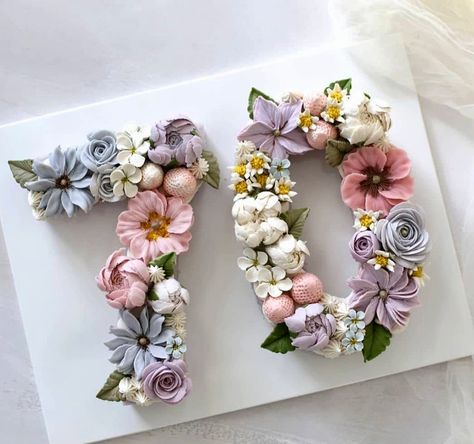 Cake Decor Ideas, Cakes Floral, Birthday Cake Decor, Number Birthday Cakes, Floral Cakes, 70th Birthday Cake, Cupcake Cake Designs, Floral Cupcakes, Number Cake