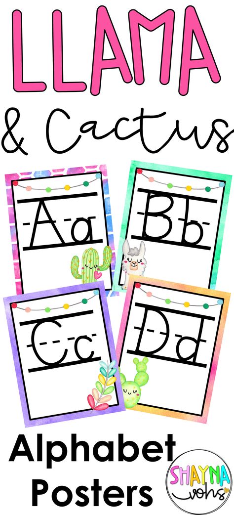 Decorate your classroom this year with this watercolor llama and cactus themed alphabet poster set! Click the image to grab these llama and cactus alphabet posters for your primary classroom! Llama Classroom, Watercolor Alphabet, Classroom Goals, Classroom Lesson Plans, Classroom Style, Back To School Organization, Alphabet Posters, Elementary Classroom Decor, Class Theme