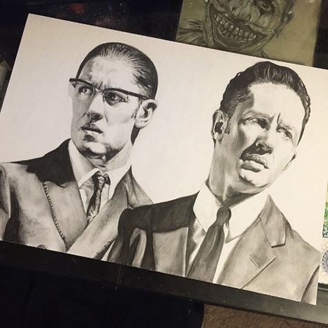 Kray Twins Tattoo, Tom Hardy Tattoos, Twin Tattoos, Pencil Portrait, Tom Hardy, Sketchbook Art Inspiration, Art Sketchbook, Twins, Tatting