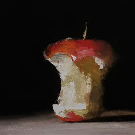 Daily Paintworks - "Apple Core" - Original Fine Art for Sale - © Neil Carroll Old Fruit Paintings, Simple Realism Painting, Oil Painting Apple, Apple Oil Painting, Neil Carroll, Oil Painting Realism, Painting Realism, Apple Core, Oil Colour