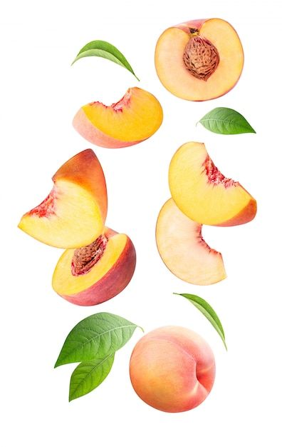 Peach Pictures, Falling Background, Peach Slices, Fall Background, Nectarine, Bottle Design, Premium Photo, White Background, Photo Editing