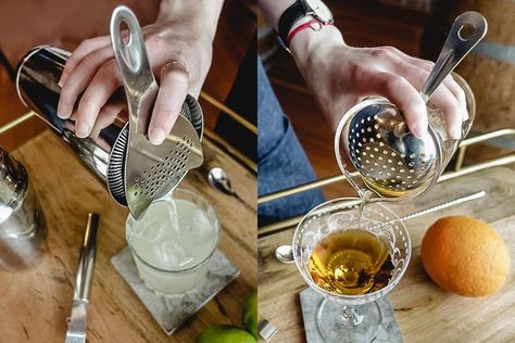 Everything You Need to Know About Cocktail Strainers. And What Kind to Buy. Bar Basics, Cocktail Strainers, Cocktail Strainer, Garlic Press, Home Bar, Cocktail Recipes, Liquor, How To Use, Hobbies