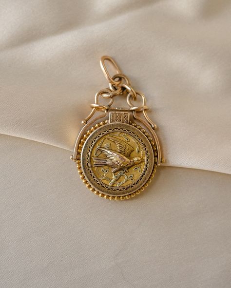 Part 2/2 of our locket feature 🦢 Antique 14k Soaring Bird Swivel Locket This antique 14k gold locket pendant, dating back to circa 1890, features a charming bird on one side and a detailed shield on the other. Measuring 1.65 inches from the top of the bail to the bottom (when closed) and 0.9 inches wide, this piece is in good condition and closes securely. A timeless keepsake that beautifully combines artistry and history. See the link in our story to see the website item and DM for... Gold Locket, Birthday Happy, Happy Mail, Our Story, Locket, History, Pendant, Birthday, Gold