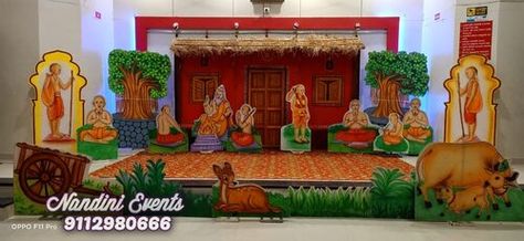 Upanayanam Decoration, Thread Ceremony Decoration, Thread Ceremony, Hindu Ceremony, Gayatri Mantra, Printed Carpet, Art N Craft, Indian Art Paintings, Entrance Decor